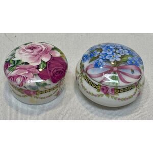 2 Floral Flower Trinket Box Crownford Giftware England Bone China Vintage